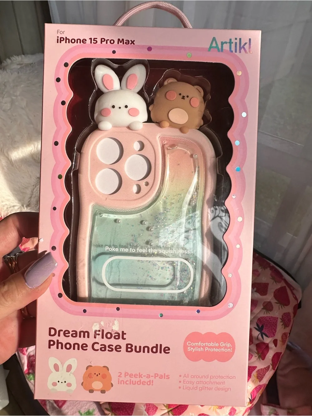 Dream Float Pink & Mint iPhone 15 Pro Max Case with Bunny and Bear